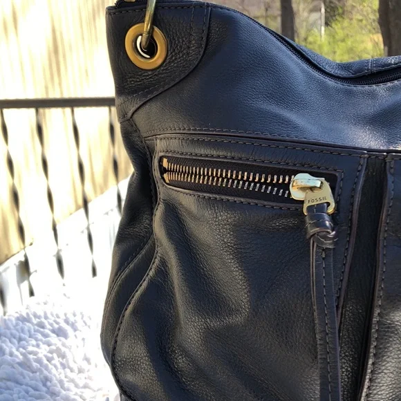 🚨B2G1 FOSSIL Black Leather Hobo Bag Purse - Picture 2 of 14